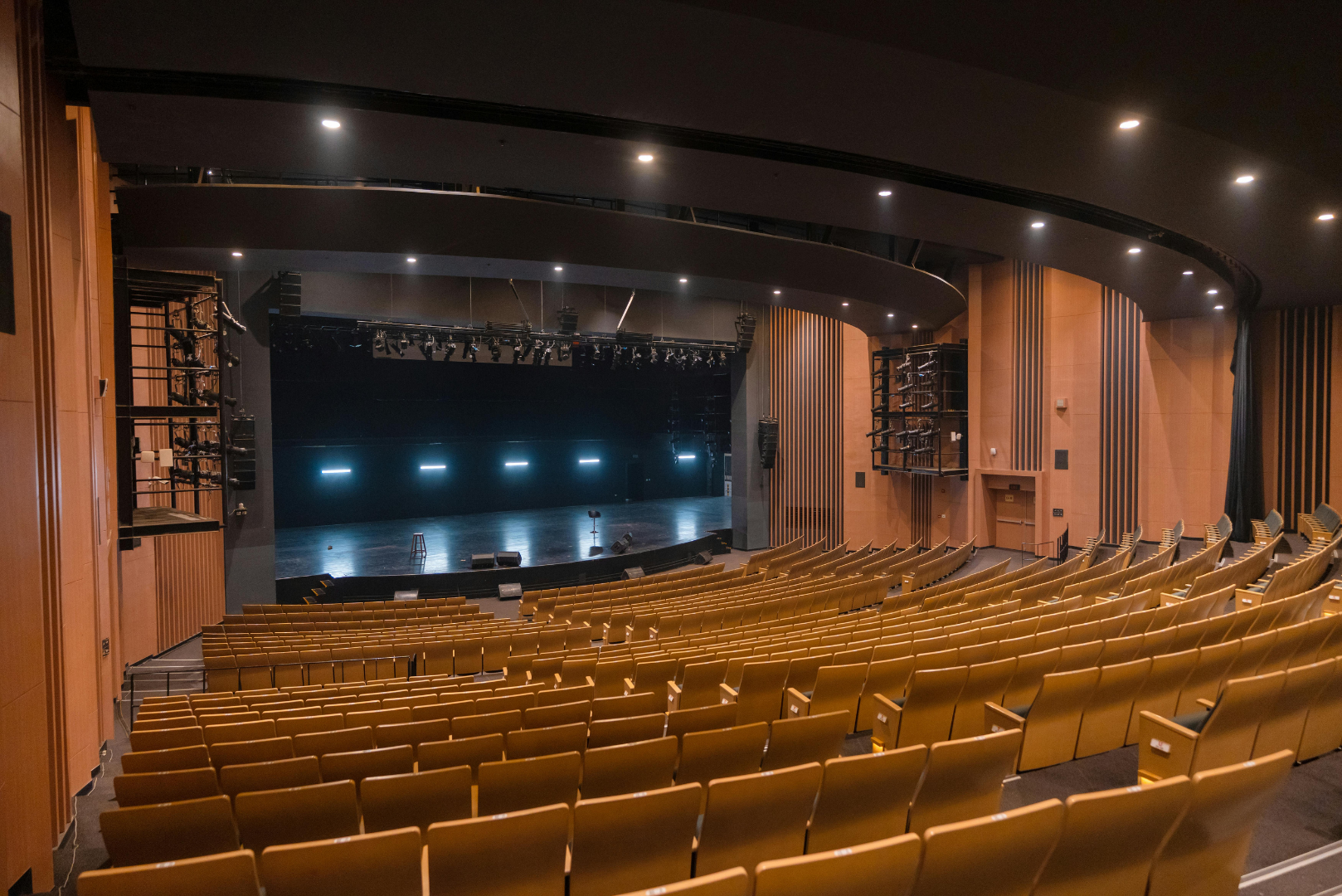 Interno dell’Auditorium Parco della Musica di Roma con platea e palco per eventi culturali